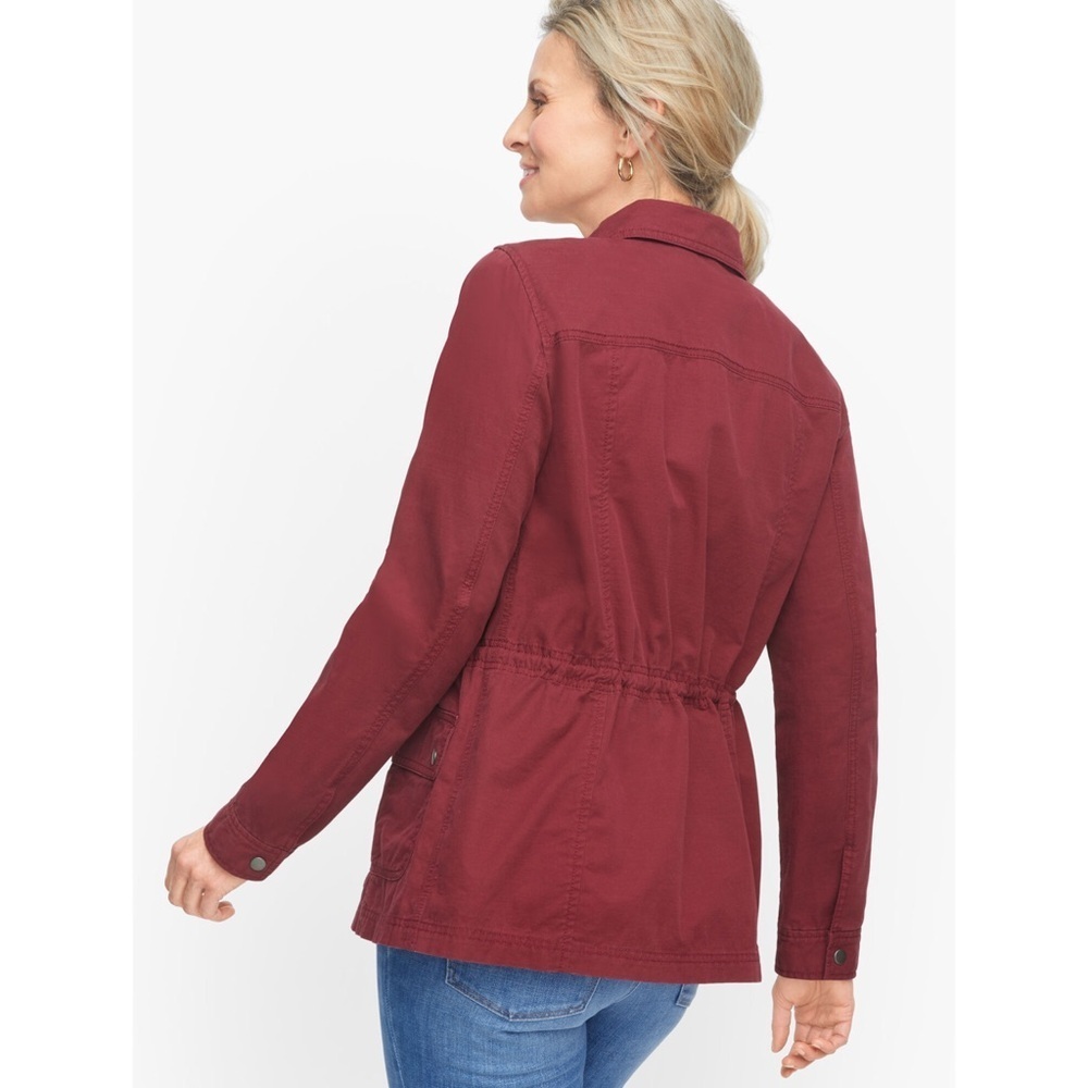 Talbots Women’s Red Twill Safari Jacket Sz Lp - Picture 2 of 8